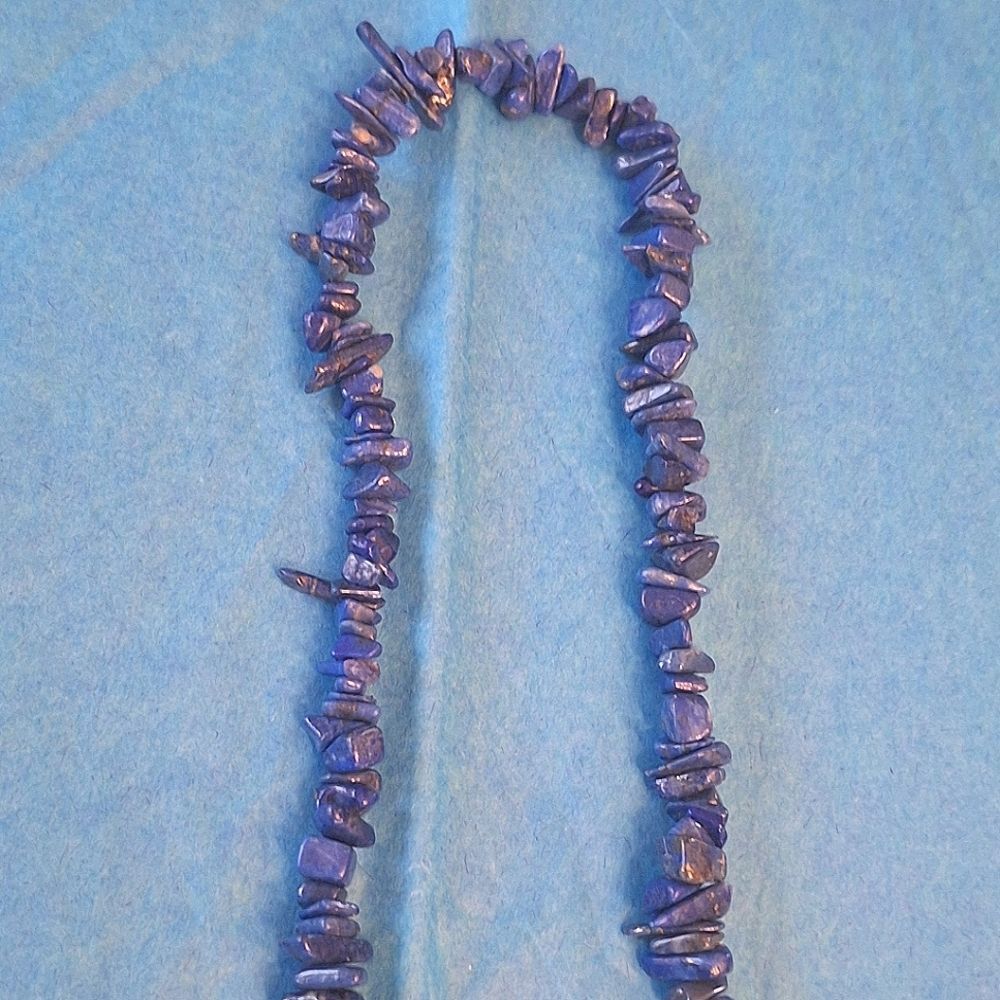 Beautiful Vintage Lapis Lazuli Nugget Bead Necklace Long Single Strand - Picture 9 of 12